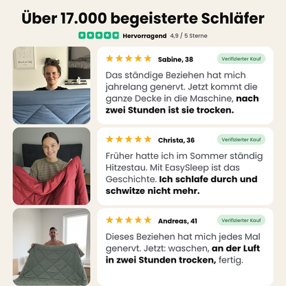 EasySleep® Decke – Die schnelltrocknende 2-in-1 Bettdecke, die Bettwäsche überflüssig macht.